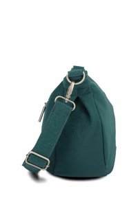 Borsa a spalla turchese realizzata in materiale testurizzato, dotata di una tracolla in hardware argentato, design arricciato e finitura liscia.