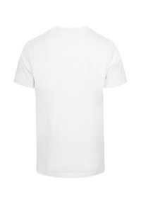 White cotton t-shirt with short sleeves and a round neckline, featuring a smooth texture and a simple design without graphics or patterns.