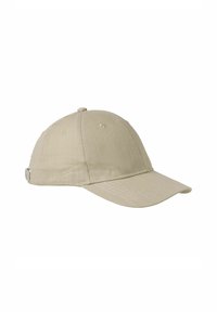Beige basebollkeps i texturerat tyg, med en böjd skärm, justerbart bakre band och mjukt toppanel med ventilationshål.