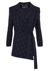 Marinblå kavaj med vitt rutmönster, insvängd design, långa ärmar, vågig krage och sidoband. Slät tygkvalitet med en strukturerad passform.