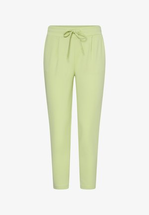 Lichtgroene taps toelopende broek met een elastische tailleband en een voorste trekkoord, voorzien van subtiele plooien aan de voorkant en een enkelhoge zoom.