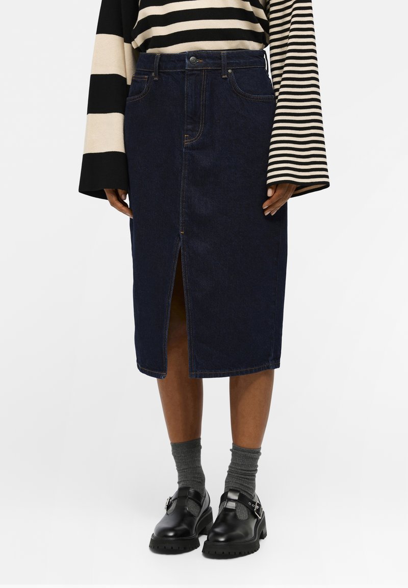 Object OBJHARLOW MIDI - Gonna di jeans - dark blue denim detai rinse wash