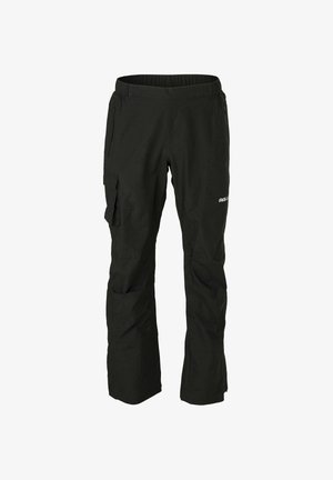 Pantaloni cargo neri realizzati in materiale resistente, con vita elastica, multiple tasche e una vestibilità ampia per facilitare il movimento.