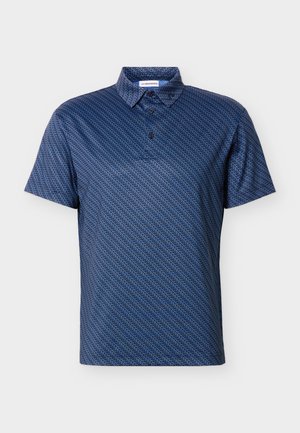 Polo da uomo a maniche corte blu navy con un sottile motivo diagonale tessuto e colletto con abbottonatura a due bottoni.