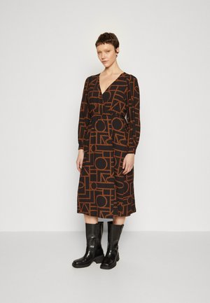 OBJHONNE MIDI WRAP DRESS - Kasdienė suknelė - black/brown