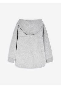 Sweatshirt à capuche gris avec un ourlet arrondi, des manches longues et des poignets côtelés. Texture lisse en tissu doux en mélange de coton.