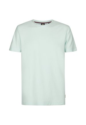 Licht muntgroen t-shirt met korte mouwen en een ronde hals, met een klein geborduurd logo op de linkerborst.