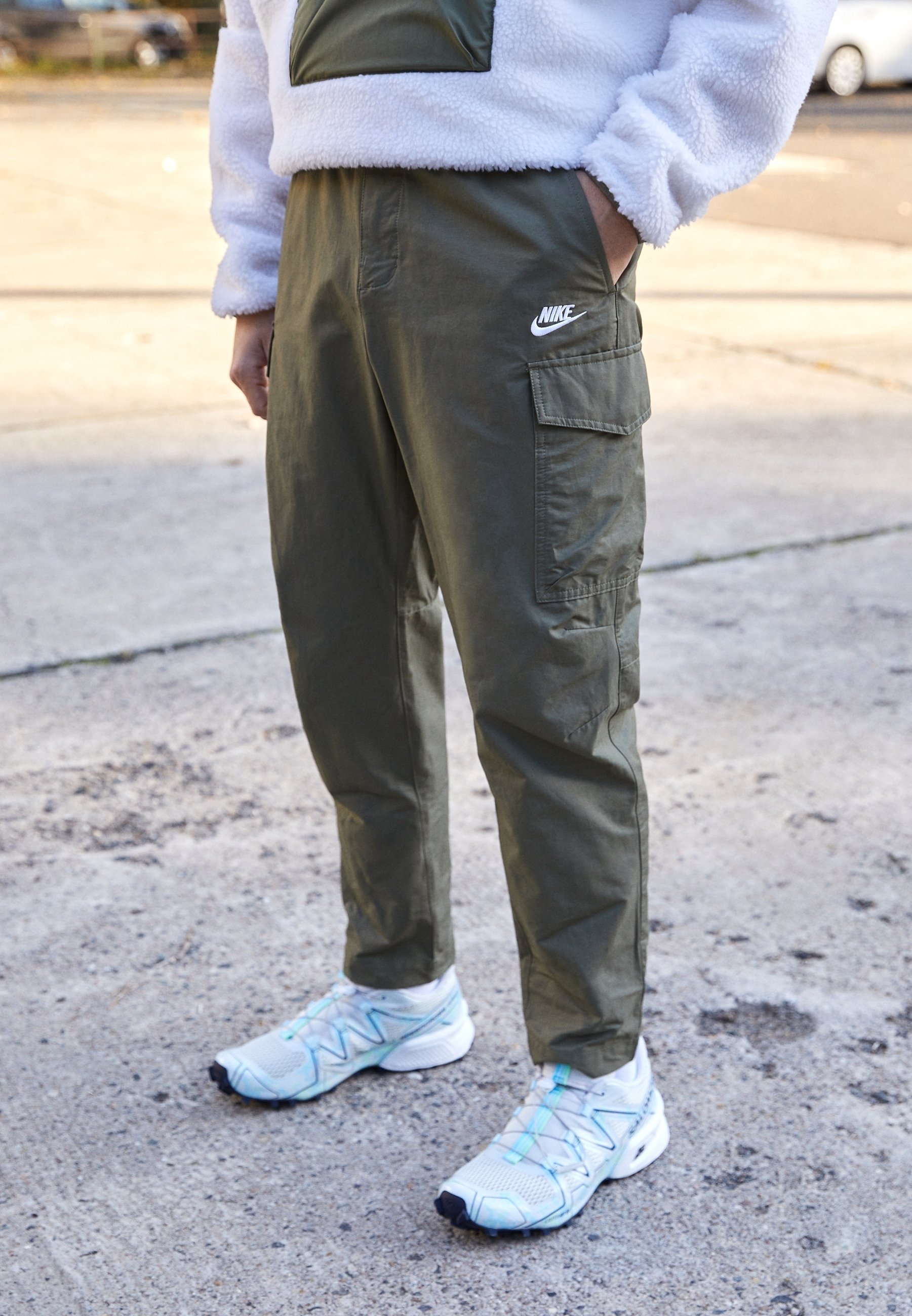 nike cargo woven track pants olive grey