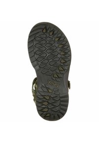 Teva sandal soles med en strukturerad svart gummiyta, med ett diamantmönster för grepp och hållbarhet.