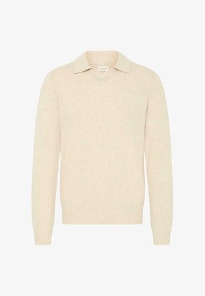 Heled beige, ümar kaelusega kootud sviiter. Pikkade varrukatega ning soonikkoes mansetid ja ääris lisavad õrnalt tekstuuri ja struktuuri.