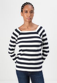 TOM TAILOR STRIPED CARRE NECK - Pikkade varrukatega topp - lunar eclipse/off white
