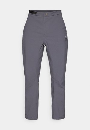 Pantaloni da esterno grigi realizzati in materiale leggero, con vestibilità dritta, vita regolabile e logo stampato sul lato.
