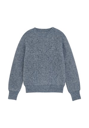 Texturerad blåstickad tröja med rund halsringning, ribbade ärmslut och ett scallop-mönster över hela. Tillverkad av mjukt, komfortabelt material.
