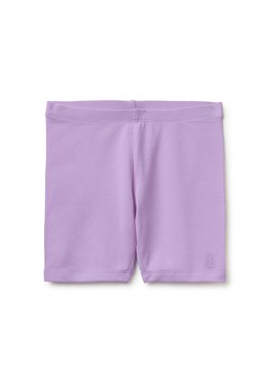 Fliederfarbene, knielange, dehnbare Shorts mit einem glatten Bund und einem kleinen Logo nahe dem unteren Saum am rechten Bein.