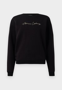 Zwarte sweatshirt gemaakt van een katoenmix, met lange mouwen, een ronde halslijn en gouden borduursel van "Armani Exchange" op de voorkant.