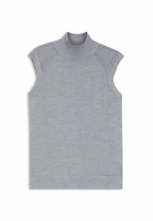 Top senza maniche grigio chiaro con collo alto, realizzato in morbido tessuto a maglia, caratterizzato da cuciture delle spalle senza soluzione di continuità e orlo piatto.