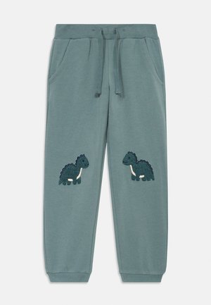 Groene joggerbroek met een geribde tailleband, een trekkoord en twee zijzakken. Bevat geborduurde dinosaurussontwerpen op elke pijp.