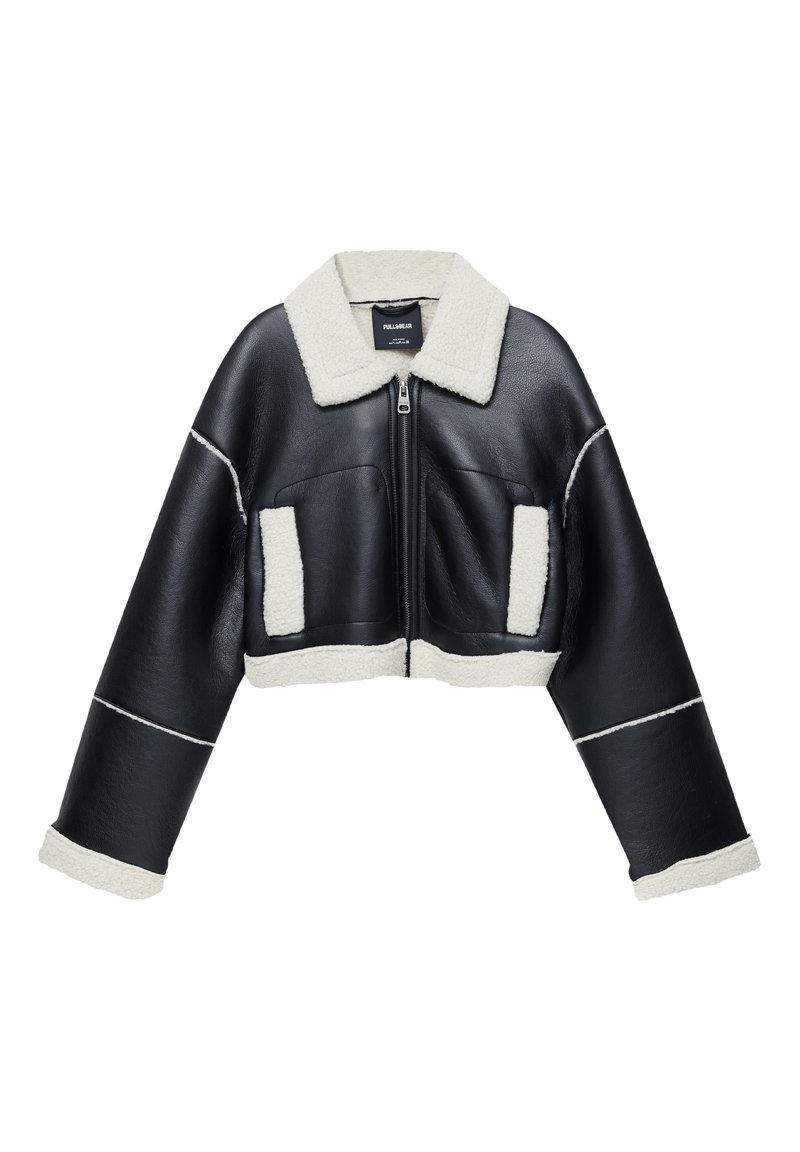PULL&BEAR SHORT EFFECT - Faux leather jacket - black - Zalando
