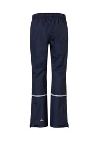Marine waterdichte broek met een elastische tailleband, reflecterende strepen bij de mouwen en een achterzak. Gemaakt van lichtgewicht, duurzaam materiaal.