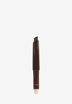 Un marqueur marron dodu avec une pointe plate et angulaire. Le corps présente une finition lisse et brillante avec une section légèrement transparente.