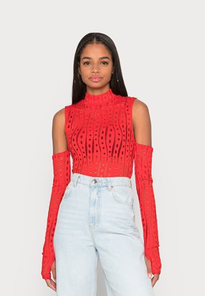 CUT OUT HIGH NECK TOP WITH MATCHING SLEEVES - Top s dlouhým rukávem - red