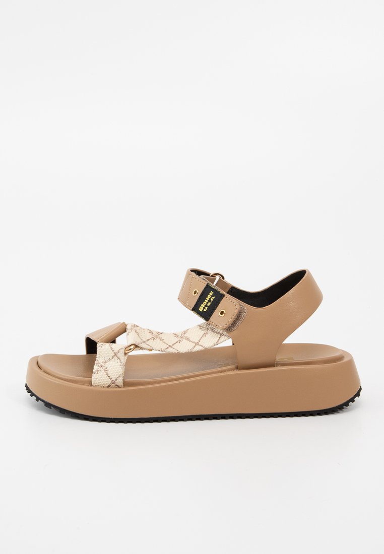 Blauer Sandalen met plateauzool beige