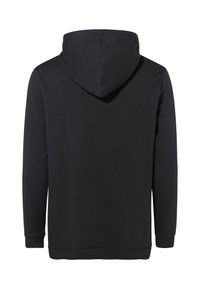 Felpa nera con cappuccio realizzata in tessuto morbido, maniche lunghe, tasca a marsupio e cappuccio regolabile con lacci. Design semplice e senza fronzoli.