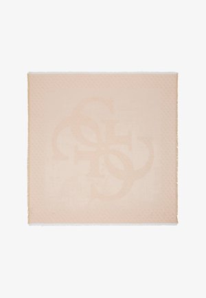 Foulard carré beige avec un subtil motif tissé du logo GS entrelacé et des bords frangés.