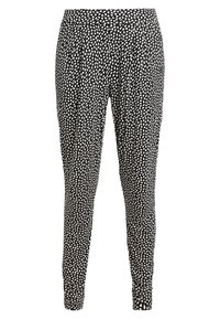 Schwarz-weiß gemusterte Hose mit lockerer Passform, tapered Beinform, elastischem Bund und strukturiertem Stoff.