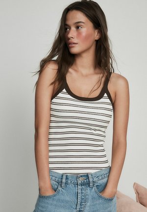 Next, REGULAR FIT - HIDDEN SUPPORT BRA TOP VESTS 2 PACK . - Unterhemd/-shirt - khaki brown white stripe
