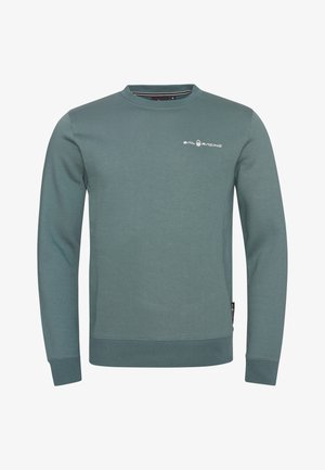 Vihreä, hillityn sävyinen pusero, jossa on pieni valkoinen Sail Racing -logo vasemmassa rinnassa sekä resorireunukset hihansuissa ja helmassa.