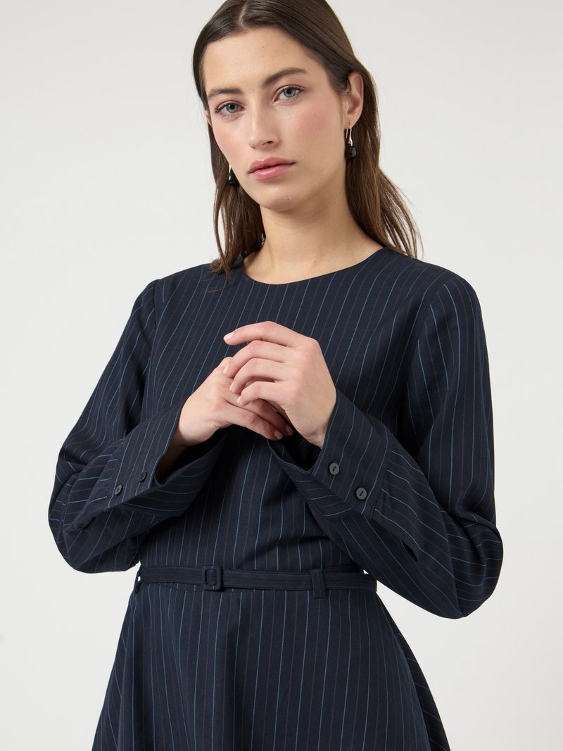 prom flowers for light blue dress Mens 3 Piece Pinstripe Navy-Blue Suit main image 1
