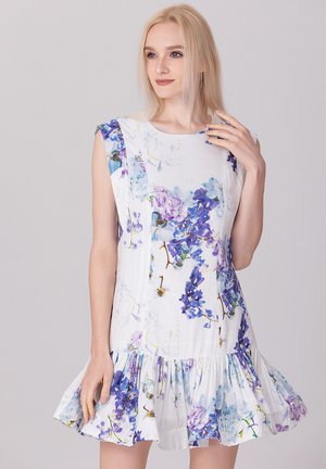 MINI À VOLANTS AVEC IMPRIMÉ FLORAL MACRO - Robe de jour - bleu