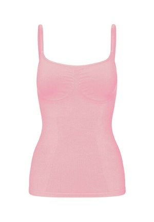 Rosa nahtloses, figurbetontes Camisole-Top mit dünnen Trägern und sanfter Konturierung an Brust und Taille.