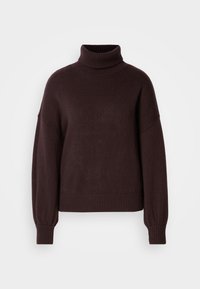Maglione a collo alto marrone realizzato in morbido tessuto a maglia, con polsini e orlo a coste, dalla vestibilità rilassata e design con spalle scese.
