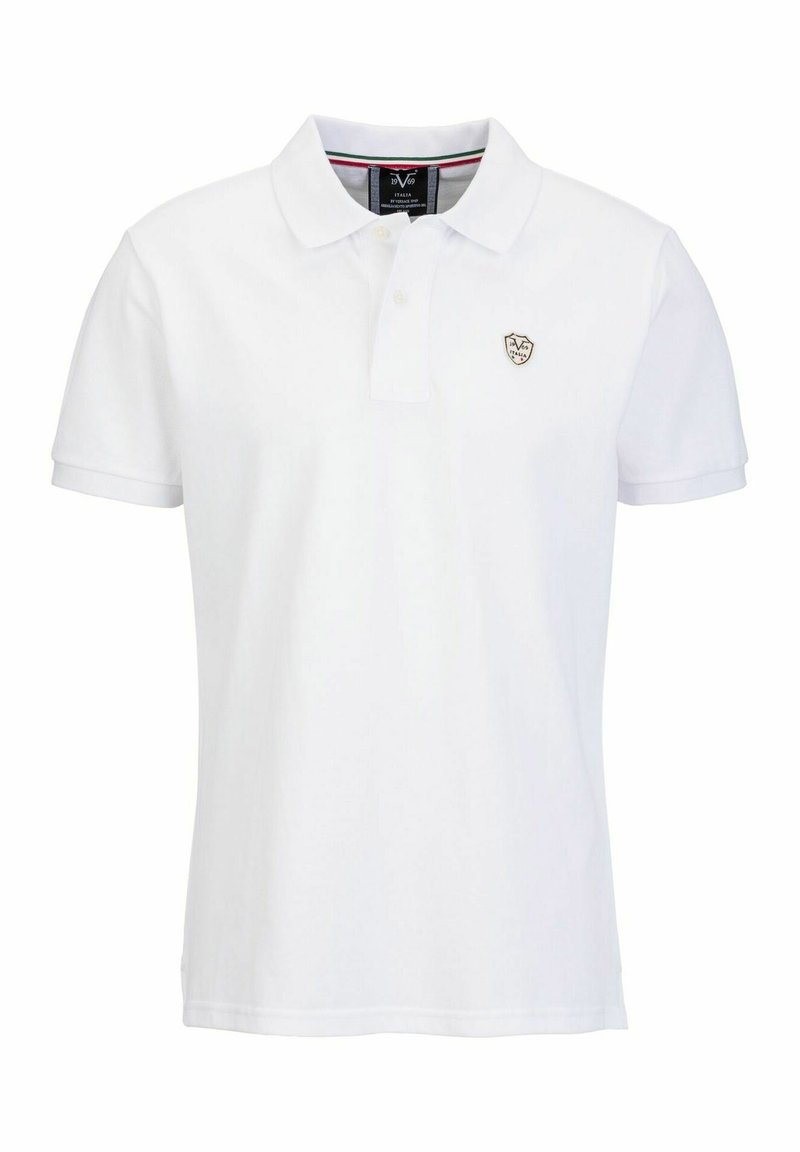 Witte polo met korte mouwen, gemaakt van katoen, voorzien van een drie-knopen sluiting en een klein embleem op de linkerkant van de borst.