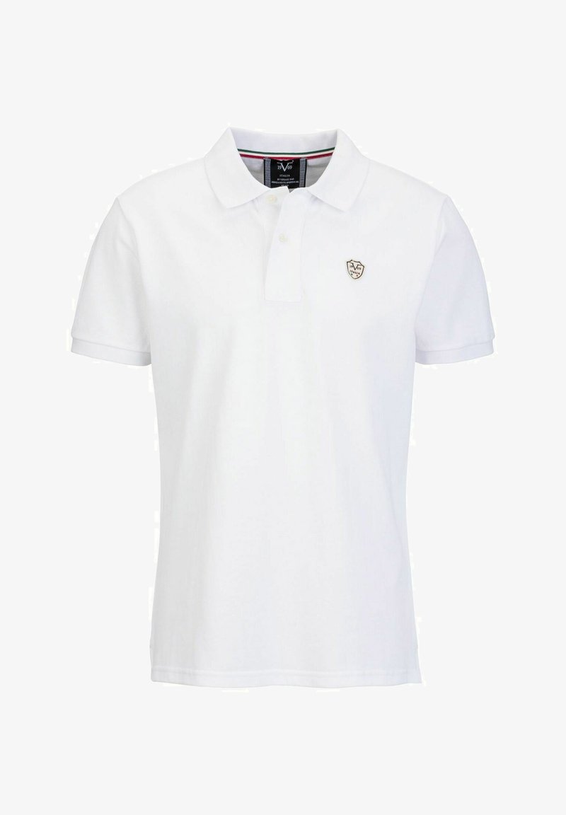 Witte polo met korte mouwen, gemaakt van katoen, voorzien van een drie-knopen sluiting en een klein embleem op de linkerkant van de borst.