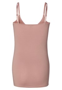 Lyserød camisole med justerbare satinremme, tætsiddende design og glat overflade, med en lige udskæring og kant.