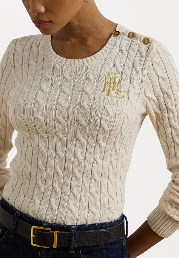BUTTON TRIM CABLE KNIT COTTON JUMPER - Jumper - mascarpone cream4