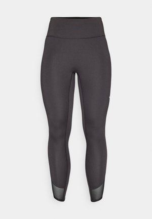 Leggings negri cu talie înaltă, material elastic neted, croi ajustat, accente din plasă la tiv, cusături întărite și fără branding vizibil.