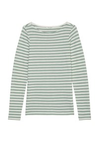 Langarmshirt mit weißen und hellgrünen horizontalen Streifen, Rundhalsausschnitt und slim fit.