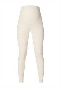 Krämfärgade leggings gjorda av ribbat tyg med hög midja, som har en mjuk textur och en smal, figurnära passform.