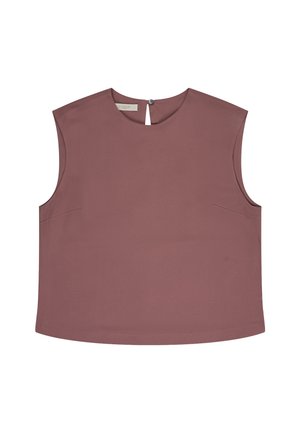 Mouwloze mauve blouse met ronde hals, knoopsluiting aan de achterkant en minimale naaddetails.