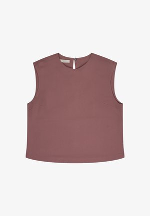 Bezrekawnik w kolorze bordo z okrągłym dekoltem, zapięciem na guziki z tyłu i minimalistycznymi detalami szwów.