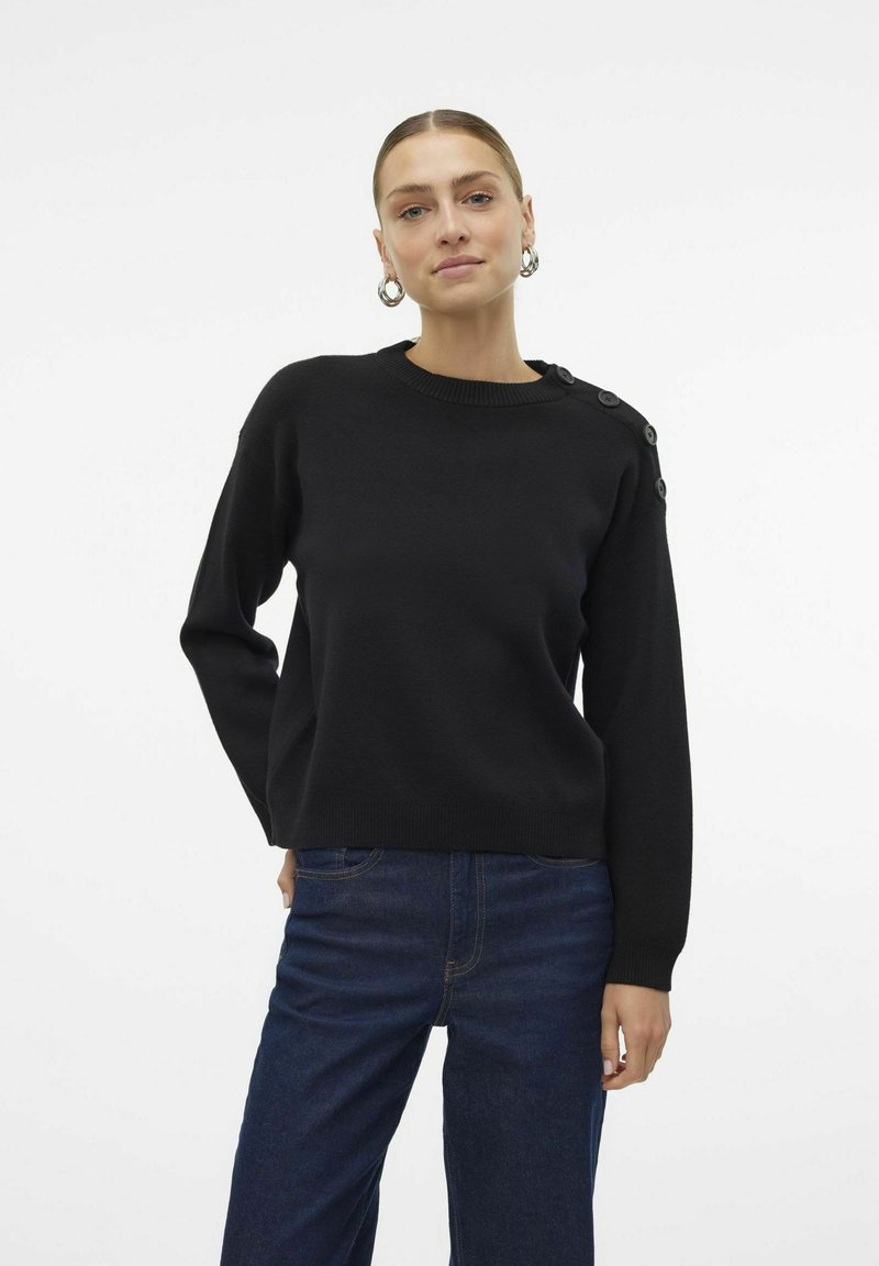 Vero Moda VMSABA O-NECK BUTTON - Maglione - black