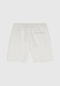Lichtgrijze katoenen shorts met een elastische tailleband, voorzien van een enkele rugzak en een zachte, gestructureerde afwerking.