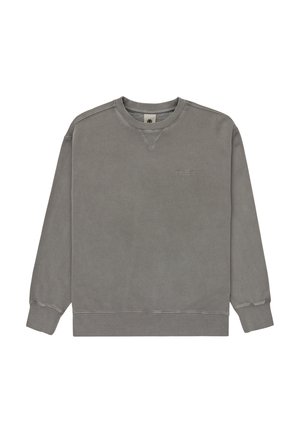 Sudadera gris de cuello redondo hecha de una mezcla de algodón. Presenta puños y bajo de canalé, detalles de costura sutiles y un pequeño logotipo en el pecho.