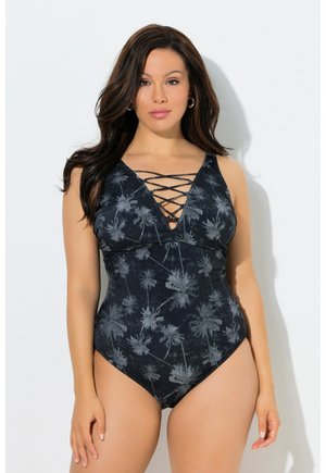 PALM TREE PRINT LACE UP - Badedragt - black