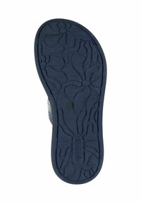 Shoe sole with a textured floral pattern, dark blue rubber material, rounded shape, slightly elevated rim, featuring a brand logo.