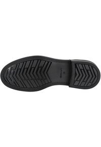 Schwarze Gummisohle mit einem Zickzackprofil, das erhabene Akzente und den Markennamen "GANT" sowie die Größe "42" aufweist.